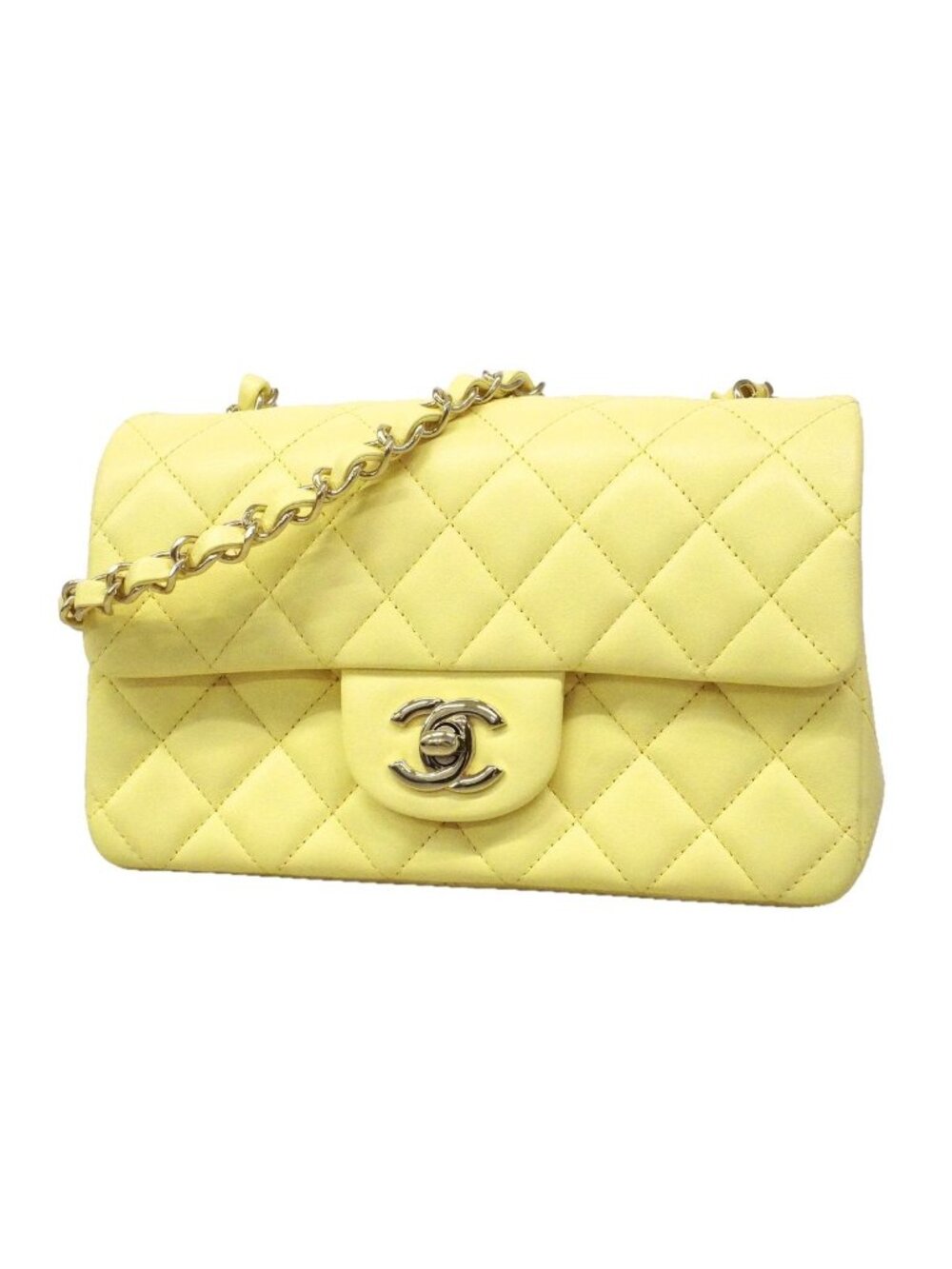Chanel Shoulder Bag Mini Quilted Lambskin Yellow Champagne Gold